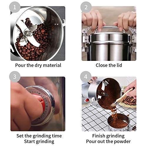 OKF Grain Mills 300g Electric Stainless Steel Grain Grinder Mill 110V Cereals Corn Herb Spice Flour Mill Commercial Grade Machine Dry Grain Grinder