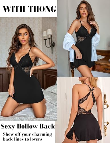 Avidlove B07H1DXGW2 Lingerie For Women Sexy Chemise Sleepwear Babydoll Lace Slip Dress Black Medium thumb #2