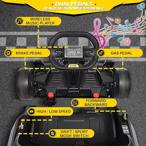 Blitzshark 24V Kids Go Kart 300W Drift Kart Powerful Electric Pedal Kart Outdoor Race Toy, with 2X150W Strong Motor, 7AH Big Battery, EVA Tires, Drift/Sports Mode, Brake Pedal, Length Adjustment, Gray