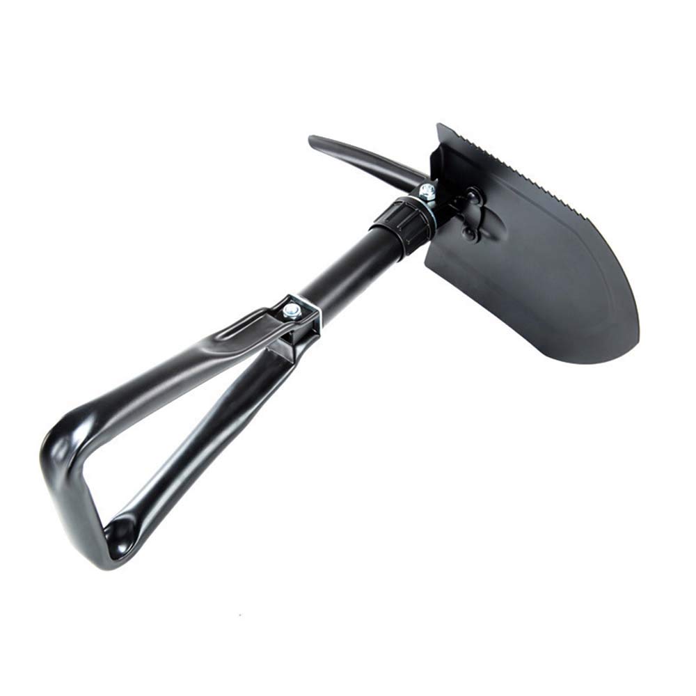 Pala De Nieve Plegable, Pala Multifuncional Pliegues De Acero De Alto Carbono con Bolsa De Transporte, Empuñadura Ergonómica, Black