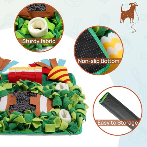 MEWOOFUN Schnüffelmatte für kleine und mittelgroße Hunde, Fußball-Thema, Schnüffelmatte für Langeweile – interaktive Schnüffelmatte für Hunde/Katzen, langsames Fressen, Futtersuche und