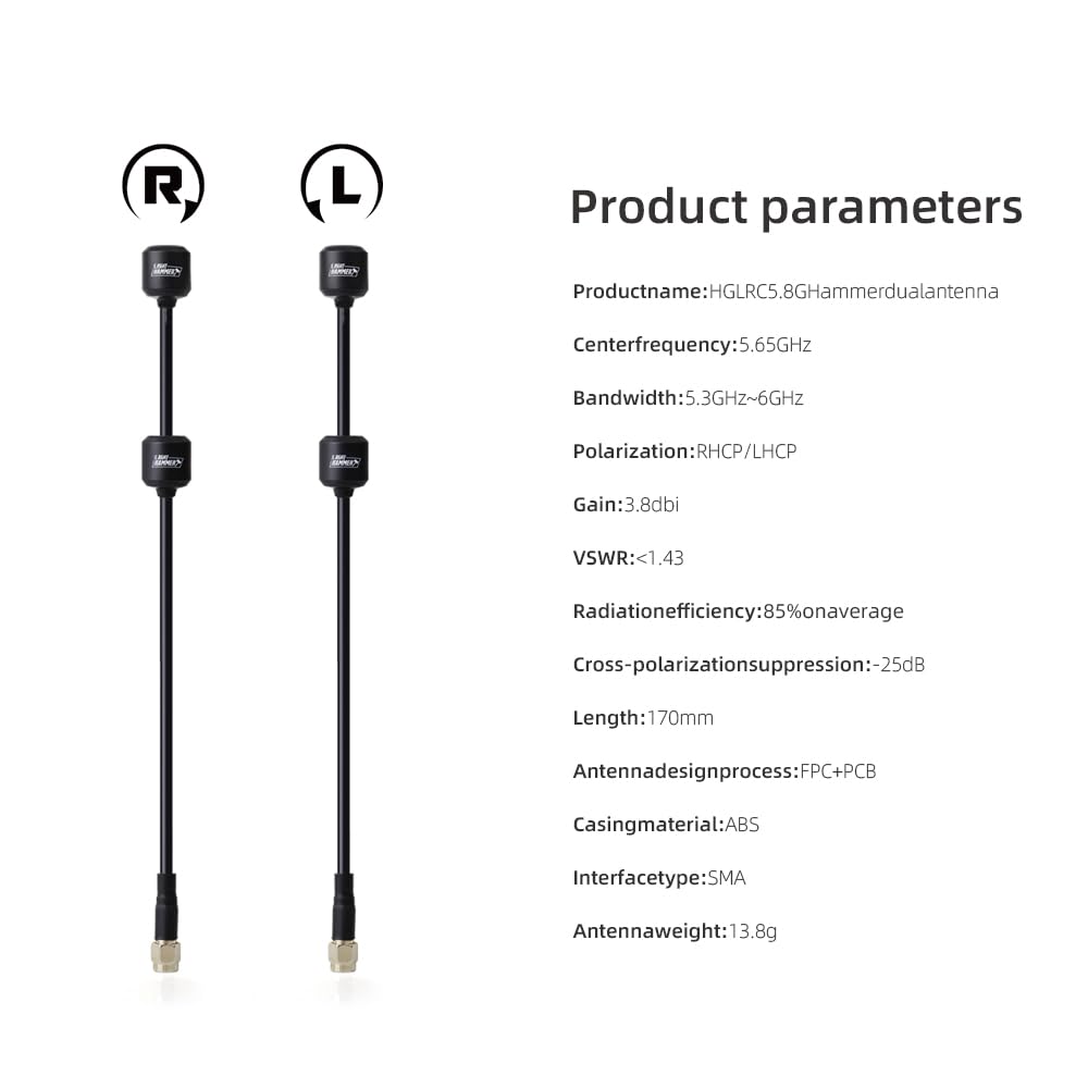 Antenne double marteau HGLRC 5,8 G (double SMA RHCP)