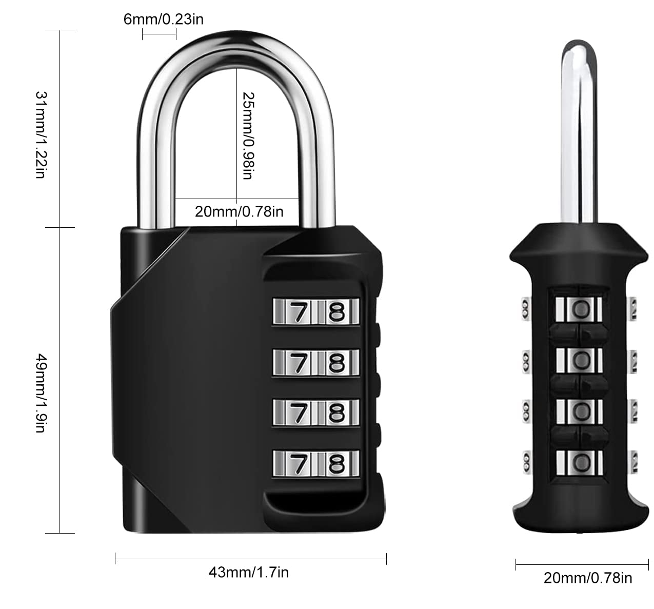 Black 4 Digit Heavy Duty Waterproof Padlocks for Gym & School Lockers (1pcs)