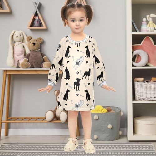 Girls Dresses Toddler Girl Clothes Dog Bone Pattern Winter Casual Long Sleeve for Kids 2-8 Years2