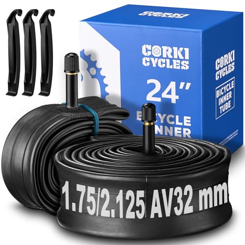 Corki 24 Inch Bike Tube 24 x 1.75 1.95 2.0 2.1 2.125 Schrader Valve 32mm 24x1.75 24x1.95 24x2.10 24x2.125 Bicycle Tube Butyl Rubber Tire Inner Tube 2 Pack