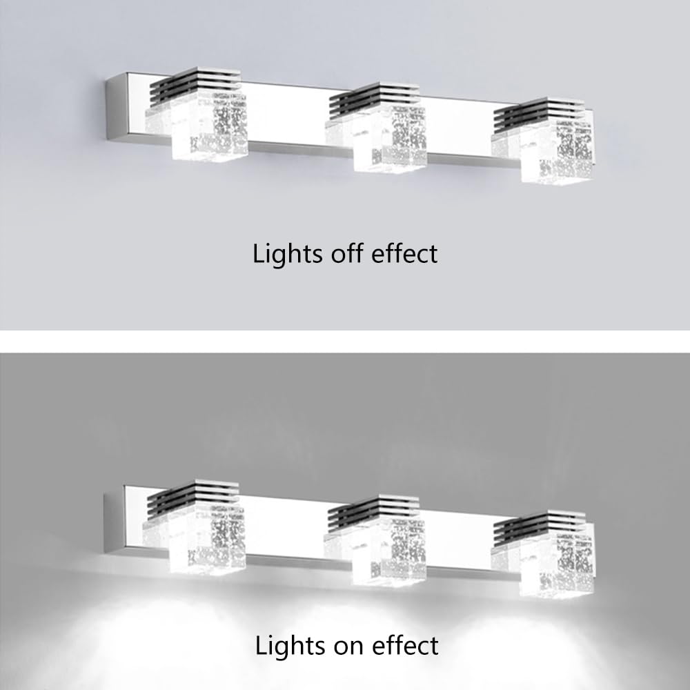 Mengjay Lámpara de Pared Led,Aplique de pared Moderno Interior,Aplique Espejo Baño LED,Espejo Iluminación para Salón, Pasillo, Estar,Comedor, Cromo (6000K, 3 cabezas)