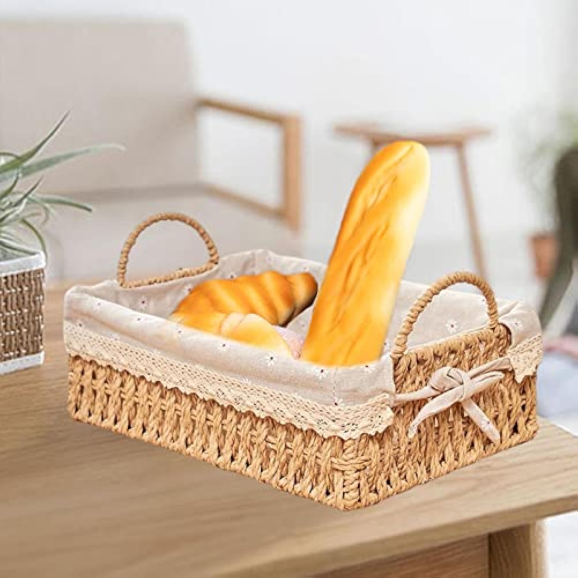 Woven Storage Baskets for Food Serving, Rectangle Design