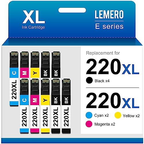 LEMERO Remanufactured Ink Cartridges Replacement for Epson 220XL 220 XL T220XL to use with WF-2760 WF-2750 WF-2630 WF-2650 WF-2660 XP-320 XP-420 (Black, Cyan, Magenta, Yellow, 10-Pack)