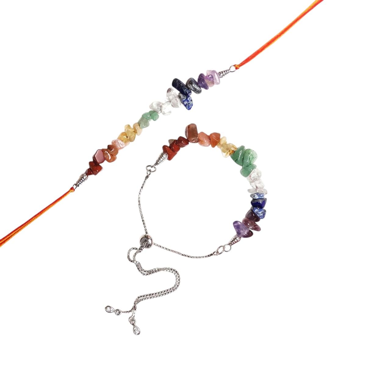 Crystal Chips Bhaiya Bhabhi Rakhi Set | Designer Rakhi for Brother & Bhabhi | Raksha Bandhan Gift Set, Greeting Card, Kumkum Chawal, Roli Bottle & Potli-image-31