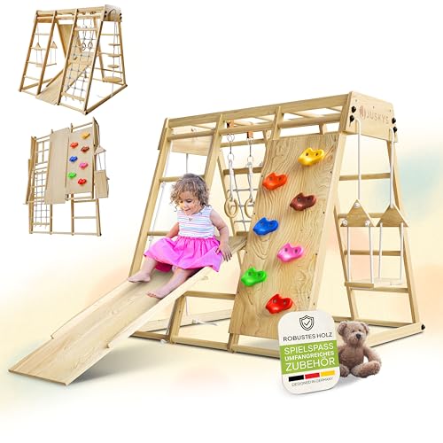 Juskys Maxi Klettergerüst für Kinder - Indoor Spielplatz mit Rutsche, Kletterwand, Kletternetz & Schaukel - Holz Kletterturm klappbar - Natur Juskys Maxi Klettergerüst für Kinder - Indoor Spielplatz mit Rutsche, Kletterwand, Kletternetz & Schaukel - Holz Kletterturm klappbar - Natur
