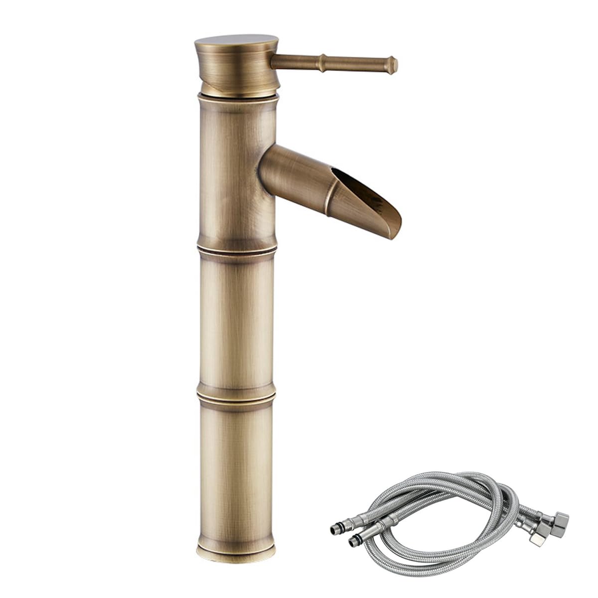 Antique Brass Bathroom Sink Faucet, Single Lever Basin Waterfall Mixer Tap, Hot and Cold Wash Sink Tap