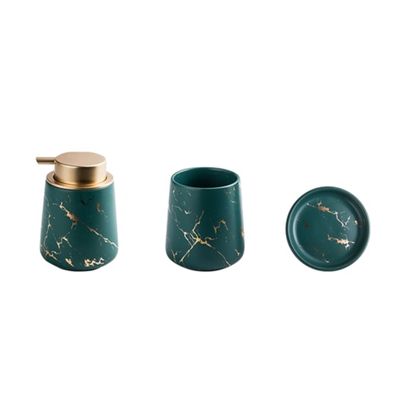 Bathroom Soap Dispenser Set Marbling Texture Ceramic Bathroom Set Portable Soap Dispenser Cup Toothbrush Lotion Bottle Box Bath Supplies(Green 3pcs)