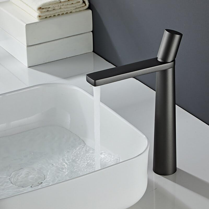 Robinet de lavabo haut anti-éclaboussures gris pour vasque de salle de bains