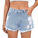 【Hochwertiges Material】: Diese Damen High Waist Denim Shorts bestehen aus einem strapazierfähigen und weichen Baumwollmischgewebe, das für maximalen Tragekomfort sorgt. Die atmungsaktive Qualität macht sie zur idealen für heiße Sommertage.