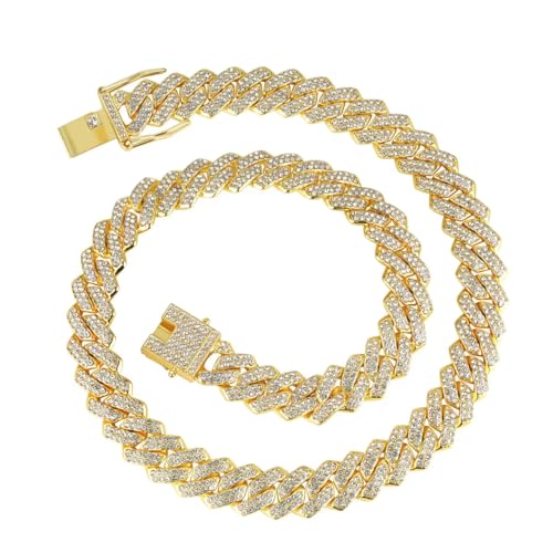 Mens Cuban link Chains Iced Out Miami Cuban Necklace Bling Diamond Hip Hop Jewelry for Men Women 13mm Silver/Yellow Gold/Rose Gold