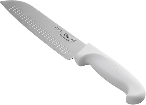 Santoku - Cuchillo de 7 pulgadas mango blanco cuchillos de cocina de acero inoxidable de alto carbono apto para lavavajillas perfecto para cortar