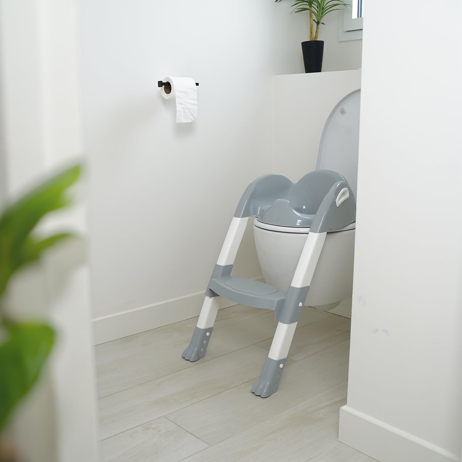THERMOBABY - Reductor de inodoro para niño - Kiddyloo - Ingenioso, divertido & Higiénico - Pies ajustables - Peldaños antideslizantes - Plegable compacto - A partir de 18 meses - Made In France - Gris