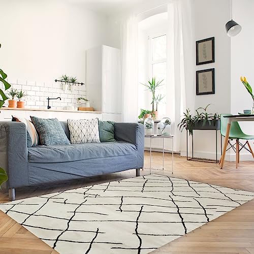 Oskui Carpets Hochwertiger Berber-Teppich Linnox: Ivory Elphenbein mit dunklen Raute-Motiven, ohne...