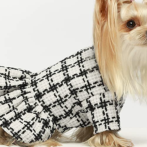Fitwarm Vintage Plaid Dog Dresses Thermal Doggie Sweatshirt Pet Winter Clothes Puppy Girl One-Piece Breathable Skirt Doggy Dress Cat Outfits Apparel Black White Medium #TOP2