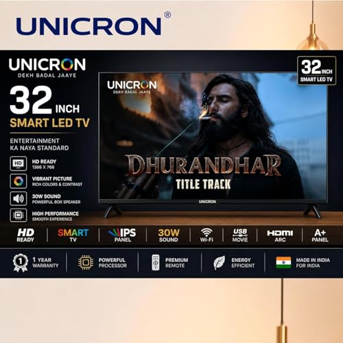 Image of UNICRON 32 inch smart tv Android Frameless Smart LED TV HD Ready Built-in WiFi | HDMI & USB Connectivity | Built-in Apps Compatible,YouTube, Netflix, Prime Video More (Black)