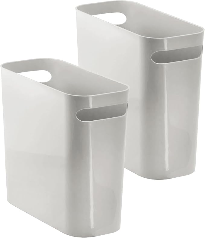 mDesign Slim Rectangular Small Trash Can 10" High Pack of 2