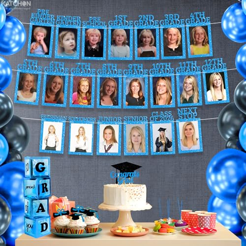 Image of KatchOn, K-12 Graduation Photo Banner 5x7 - Large, 10 Feet | Kindergarten Grad Backdrop, Blue Decorations Class of 2026 | Grad Picture Display for Graduation Decorations 2026