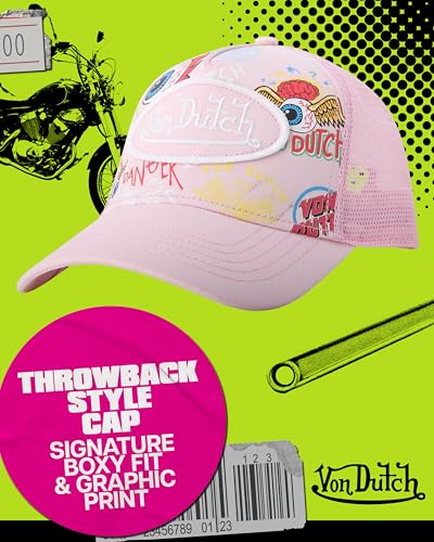 Image of Von Dutch Monogram Trucker Cap - Retro Snapback Cap for Men and Women - Adjustable Snap Fit Panel, Mesh Rear, Curved Bill