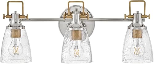 Miniatura 5 de Hinkley Easton - Accesorio de tocador de baño de tres luces, moderno industrial, pantalla de vidrio transparente, se monta hacia arriba o hacia