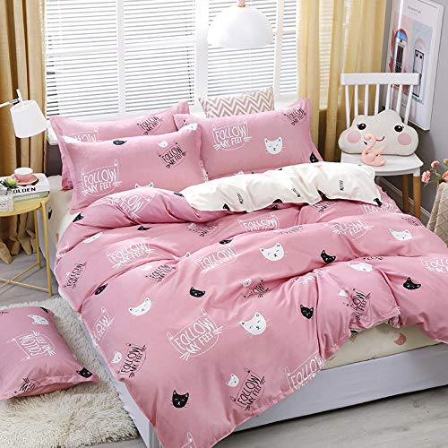 Preisvergleich Produktbild Cactuso bettbezug für allergiker,Cartoon-doppelte, atmungsaktive Bettwäsche, niedrige Variation, Anti-Falten, dunkle Tasche-Rosa_220 * 240 cm (87 * 94 Zoll) 4 stücke