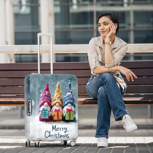 Image of Christmas Luggage Cover - Cute Gnome Travel Suitcase Protector, Waterproof & Stretchable Luggage Sleeve with Zipper for Holiday Travel,M