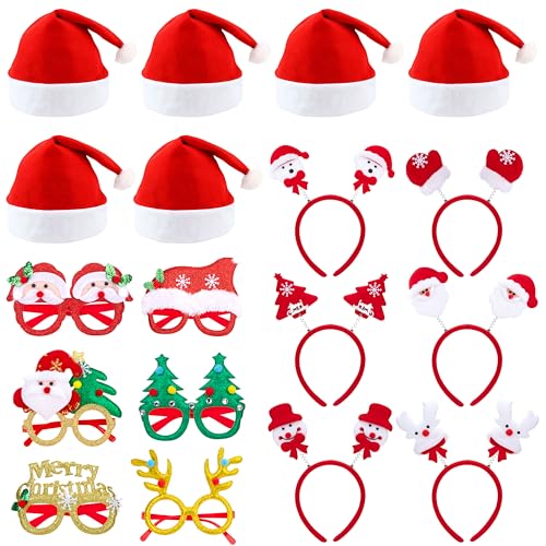 Wisplye Acessórios de Natal, 18 peças decoração de cabelo de festas natalícias com gorro de Natal, diadema e óculos para festa de Natal, acessórios para cabine de motociclo, crianças e adultos