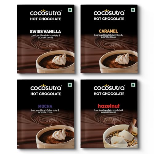 Image of Cocosutra Drinking Chocolate Sachets, 4 Flavors | Vegan & Gluten Free | Hot or Cold | 4 x 20g