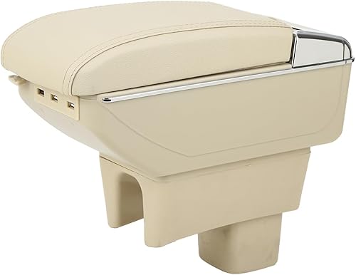 Miniatura 6 de caja de consola reposabrazos de piel para el centro del automóvil; caja de almacenamiento y reposabrazos, Beige