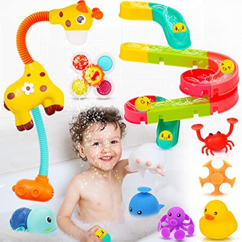 Bath Toy Set for Toddlers - Interactive Baby Shower Toys with Yellow Duck Slide Bath Toys, Floating Squirting Toys, and Fun Ocean Themed Suction Toys for Boys and Girls