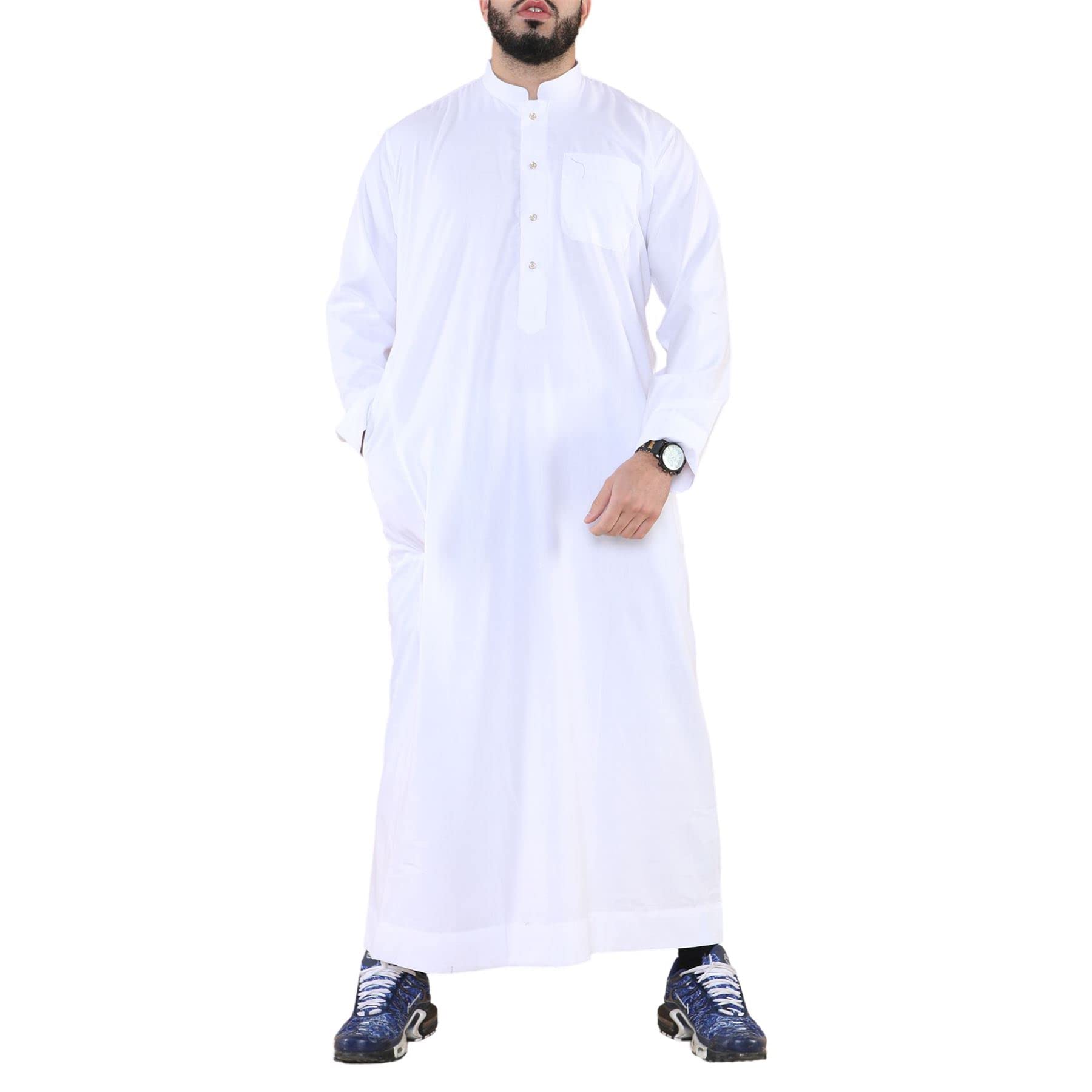 Truclothing Men's White Thobe Jubba Nehru Stand Collar Islamic Clothing Muslim Cotton Kaftan Dress Robe Saudi - Xxl - 60