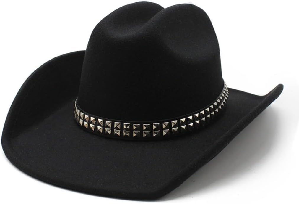 Western Cowboy Hat, Brown Felt with Studded Band, Wide Brim, Classic Crown