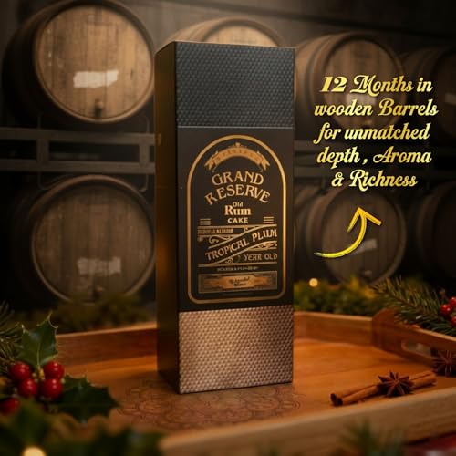 Image of Grand Reserve Old Rum Plum Cake - BY THELLIYANKAL BAKERS - Rich & Moist Fruit Cake with Berries with KERALA SPICES, Authentic Handmade Holiday Treat | Premium Gift Box | 800 gm (Pack of 1)