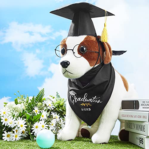 2 Pieces Pet Graduation Caps Black Dog Graduation Hats With Grad 2023 Dog Graduation Bandana Scarf Pet Cosplay Glasses Set For Small Medium Large Dogs Cats Graduation Party Dress Costume Accessory #TOP6