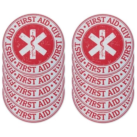 SICODA 5'' X 5" First Aid Emergency Medicine Symbol Stamp Sticker Decal Design,Waterproof Emergency Treatment Labels, Bubble Free Self Adhesive Stickers,Pack 10 Cover
