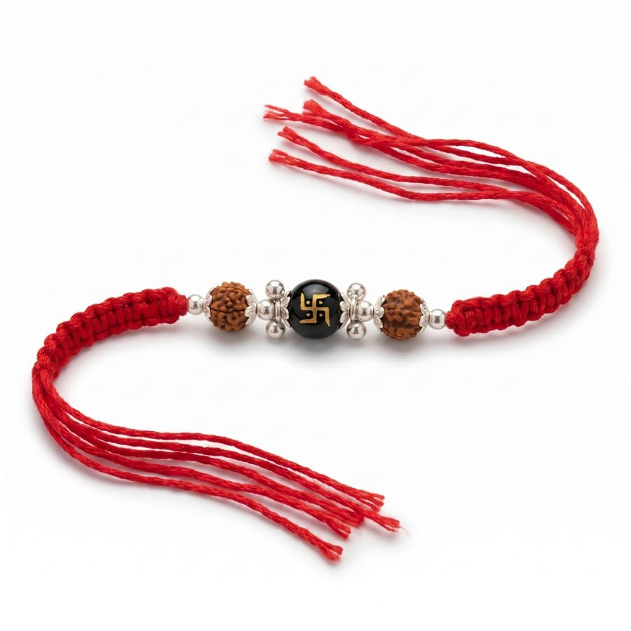 Divine Swastik Rudraksha Rakhi for Brother | Handmade Sacred Rakhi with Swastik Charm & Rudraksha Beads | Raksha Bandhan Gift-image-12