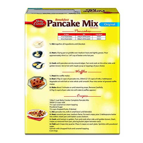 Image of Betty Crocker Pancake Instant Breakfast Mix, Waffles and Pancake Powder, Original Flavour, Eggless, Sugar, 1000 g (Pack of 2)