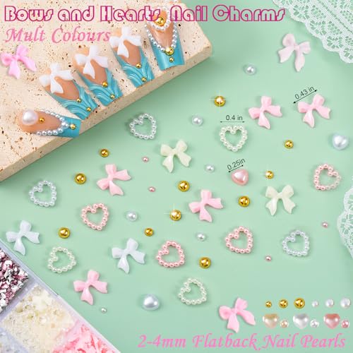 10000pcs Nail Charms and Gems:Pink Cute Bow Heart 3D Flower Charms for Junk Cases kit;Gold Chunky Butterfly Charms for Nails Design,Nail jewels Diamond Rhinestones for Nails;Beads Pearls for Nails Art - Thumbnail 4