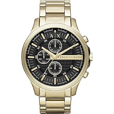 Armani Exchange Orologio per uomo, Movimento cronografo al quarzo e cassa da 46 mm con cinturino in acciaio, Tono oro e nero