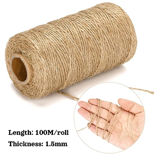 Image of KINGLAKE 328 Feet Natural Jute Twine Best Arts Crafts Gift Twine Christmas Twines Durable Packing String, Brown