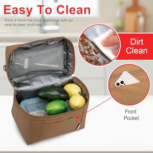 Image of NOL Natural Organic Lifestyle Insulated Lunch Bags for Women Cooler Bag Lightweight Nylon Waterproof Lunch Box For Work (Medium(normal),Brown