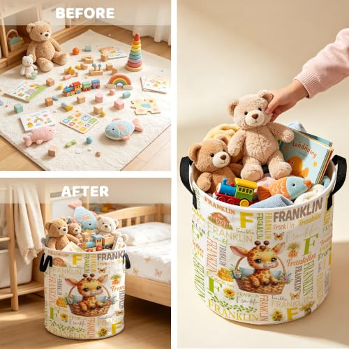 Image of Custom Giraffe Laundry Hamper, Personalized Laundry Basket with Name, Customized Dirty Clothes Basket for Clothes Toy Bathroom Bedroom Storage,S-16.5 inchX 13.8 inch