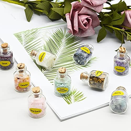 9 Mini Crystals Gemstone Bottles, Healing Crystal Tumbled Stones Collection Kit Natural Quartz Gravel Wishing Bottle, Home Craft Bottles for Reiki, Healing, Meditation, Chakra Balancing Rituals