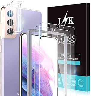 [2+3 Pack] LϟK 2 Pack Tempered Glass Screen Protector and 3 Pack Camera Lens Protector Compatible for Samsung Galaxy S21 5G - Not for S21 Plus - 9H Hardness Bubble Free Case Friendly Easy Installation