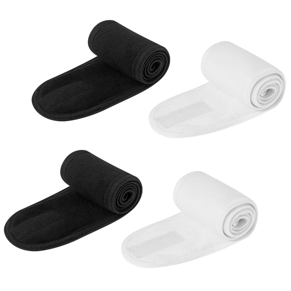 FRCOLOR 12pezzi Fasce Assorbenti Elastiche Per Donna Da Bianche Nere Con Chiusura Strappo Per Makeup Spa e Bagno Comode e Regolabili Per La Pulizia Del Viso e Attività Sportive
