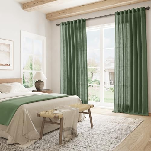 Image of Joywell Extra Long Linen Curtains 108 Inches for Living Room Olive Green